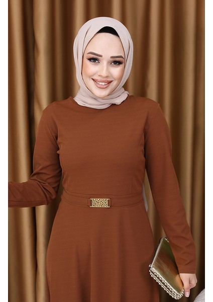 Tokalı Elbise 7123-08 Koyu Kahverengi modelleri