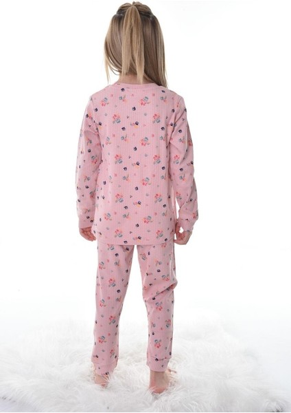 Çiçek Desenli Pembe Fitilli Çocuk Pijama Takımı modelleri