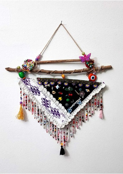 Dantel ve Etamin Detaylarla Süslü Kapı, Balkon ve Duvar Aksesuarı /nazarlık / Vintage/ 32 x 33 cm