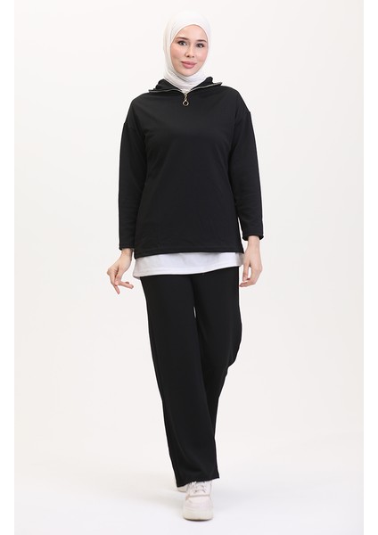 Fermuarlı Tunik Pantolon Ikili Takım 1058-04 Siyah fiyatları