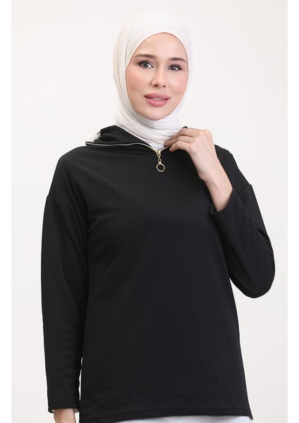 Fermuarlı Tunik Pantolon Ikili Takım 1058-04 Siyah modelleri