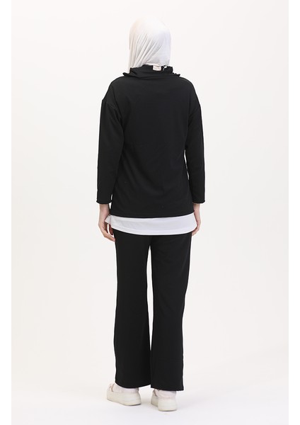 Fermuarlı Tunik Pantolon Ikili Takım 1058-04 Siyah indirimleri