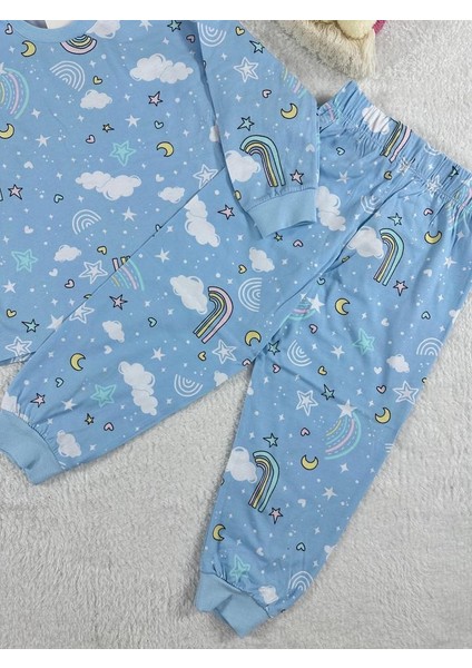 Bulut Desen Mavi Kız Çocuk Pijama Takım modelleri