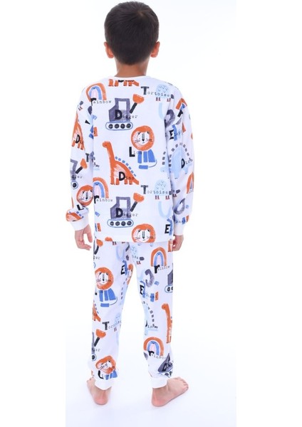 Dinozor Desen Beyaz Erkek Çocuk Pijama Takım