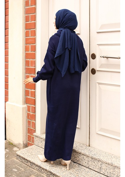 Yakası Fermuarlı Triko Elbise 2441-06 Lacivert