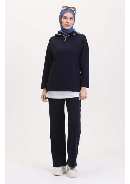 Fermuarlı Tunik Pantolon Ikili Takım 1058A-01 Lacivert