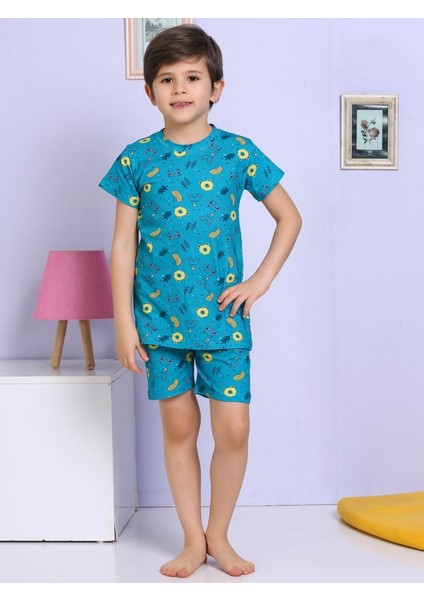 Hayvan Desenli Şortlu Yeşil Pijama Takımı