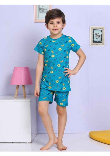 Hayvan Desenli Şortlu Yeşil Pijama Takımı