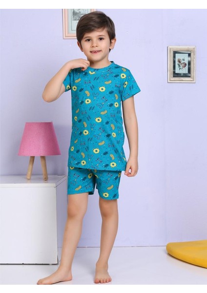 Hayvan Desenli Şortlu Yeşil Pijama Takımı