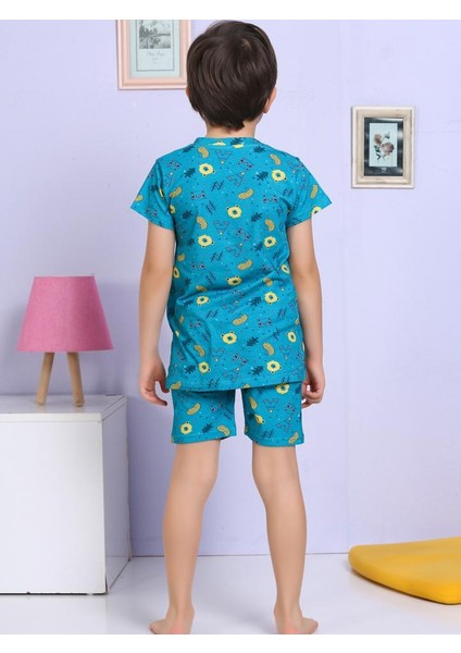 Hayvan Desenli Şortlu Yeşil Pijama Takımı