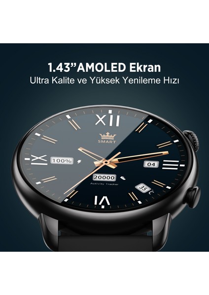 SW02AI 1.43” Amoled Ekran, Bluetooth 5.2 Telefon Görüşme ve Chatgpt Destekli IP68 Suya Dayanıklı Sağlık Takibi Nabız Ölçer Özellikli Ios & Android Uyumlu Akıllı Saat