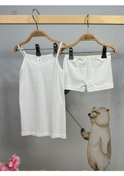 Ekru Kız Çocuk Atlet Boxer Set