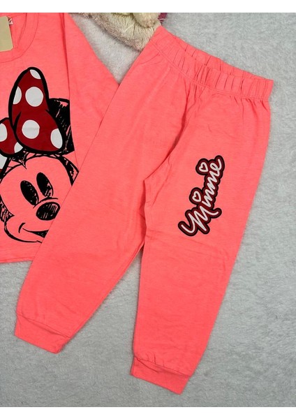 Minnie Mouse Desen Neon Pembe Kız Çocuk Pijama Takım modelleri