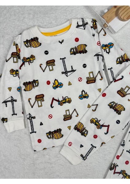 Iş Makinası Desen Beyaz Erkek Çocuk Pijama Takım fiyatları