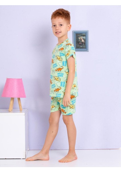 Dinozor Desenli Yeşil Şortlu Pijama Takımı