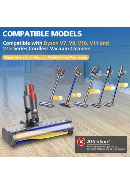 Dyson V7 V8 V10 V11 V15 Kablosuz Temizleyiciler Zemin Fırçası Başlığı Için Toz Algılama Işığına Sahip Motorhead Elektrikli Süpürge Ek Parçaları (Yurt Dışından)
