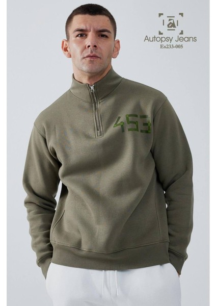 Fermuarlı Dik Yaka Içi Polarlı Erkek Sweatshirt