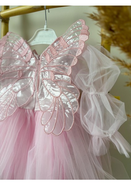 ALYRA Kız Çocuk Pembe Elbise Kız Bebek Uzun Kollu Kanatlı Doğum Günü Parti Düğün Özel Gün Tüllü Tütü Astarlı Prenses Elbise Çocuk Giyim ALY0330 indirimleri