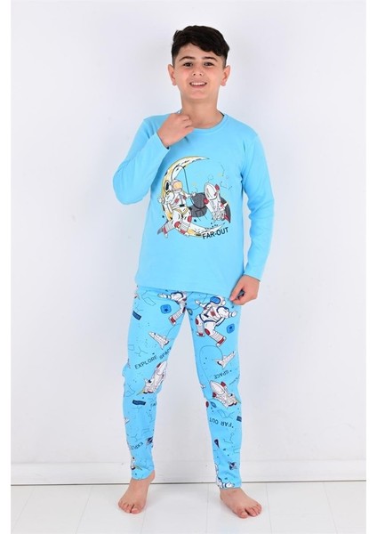 Uzay Desen Mavi Erkek Çocuk Pijama Takım