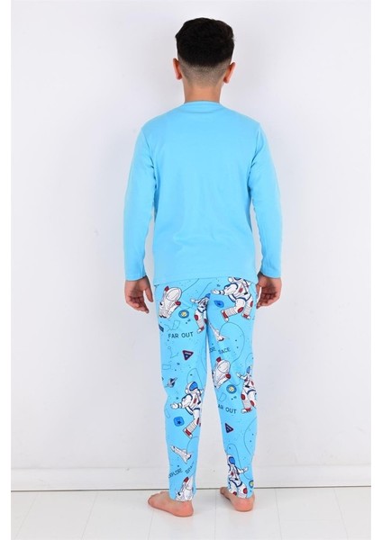 Uzay Desen Mavi Erkek Çocuk Pijama Takım