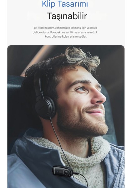 BT14 Bluetooth 5.3 Araç Kiti 3.5mm Hi-Fi Ses Aux Jack Klipsli Orjinal Yeni Nesil Son Teknoloji Ses Müzik Araba Hoparlörleri Kulaklık Tablet Dizüstü Düşük Gecikme Yüksek Performanslı
