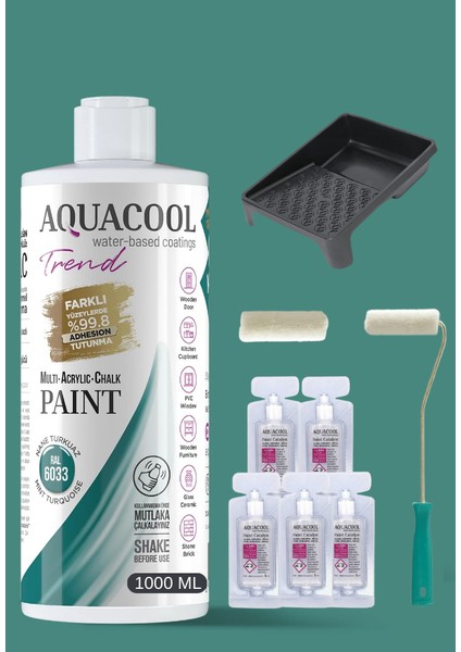 Su Bazlı Akrilik Hobi Boya 1000 ml Rulo Katalizör Boyacı Tavası Hibrit Dönüşüm Boyası Seti Ral 6033