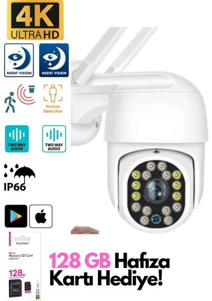 360° Wifi Ip Güvenlik Kamera Gece Görüş Sensörlü Hareket Duyarlı 1080P 4K Dış Ortam Ip Kamera 128GB