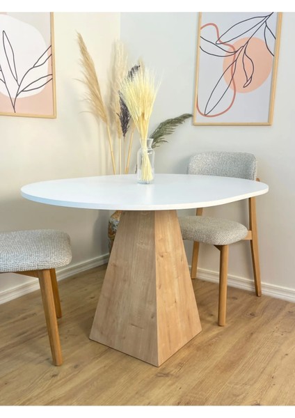 120 x 90 cm Safir Meşe Ayaklı Ahşap Yemek Masası Fungi Serisi - Çalışma Masası - Balkon ve Kafe Masası