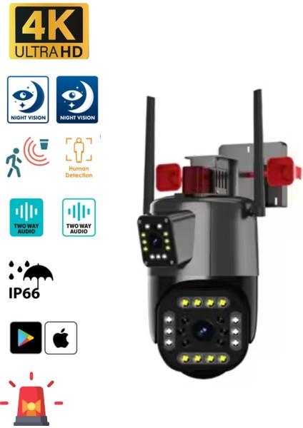 4 Mp Hd Ip Kamera Wifi Özellikli Hareket Takipli Gece Sensörlü Çift Lensli Güvenlik Kamerası