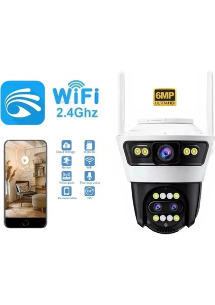 Ayarlanabilir 3 Lens 6mp 8x Zoom İç Dış Mekan Uygun Gece Görüşlü Akıllı Ip Güvenlik Kamerası