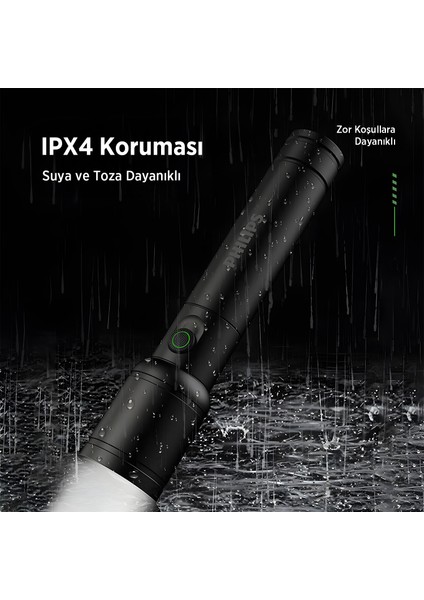 SFL2124 Teleskopik Zoom, 250 Lümen Max Işık Gücü, Sos Modu ve Metal Gövdeli Şarj Edilebilir Uzun Menzilli 5W LED El Feneri