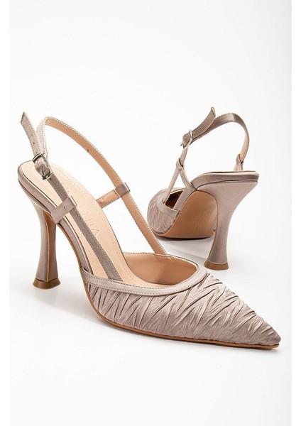 Arkası Açık Saten Özel Tasarım Stiletto