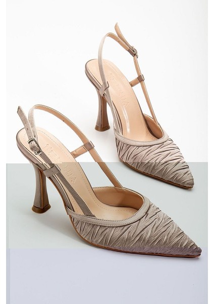 Arkası Açık Saten Özel Tasarım Stiletto