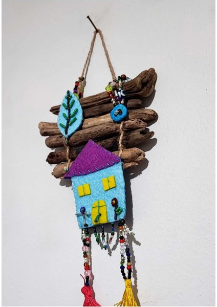 Ev ve Yaprak Motifli Kapı, Balkon, Duvar Süsü / Keçe/ El Işi / Totem/ Vintage/ Retro 13 x 23 cm