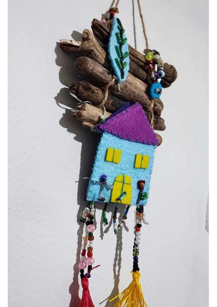 Ev ve Yaprak Motifli Kapı, Balkon, Duvar Süsü / Keçe/ El Işi / Totem/ Vintage/ Retro 13 x 23 cm