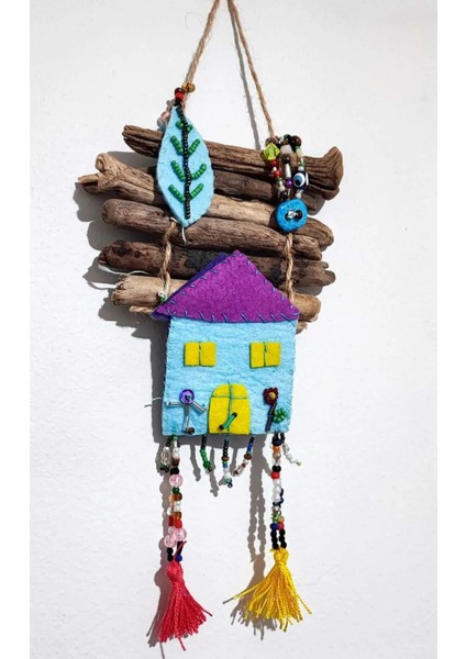 Ev ve Yaprak Motifli Kapı, Balkon, Duvar Süsü / Keçe/ El Işi / Totem/ Vintage/ Retro 13 x 23 cm