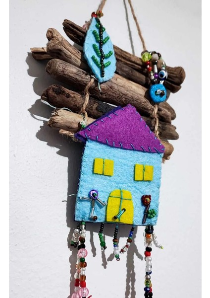 Ev ve Yaprak Motifli Kapı, Balkon, Duvar Süsü / Keçe/ El Işi / Totem/ Vintage/ Retro 13 x 23 cm