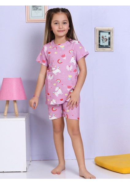 Unicorn Desenli Şortlu Pembe Pijama Takımı modelleri