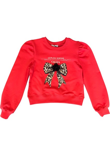 Kız Çocuk Leopar Çiçek Aksesuarlı Sweatshirt