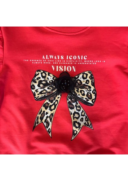Kız Çocuk Leopar Çiçek Aksesuarlı Sweatshirt
