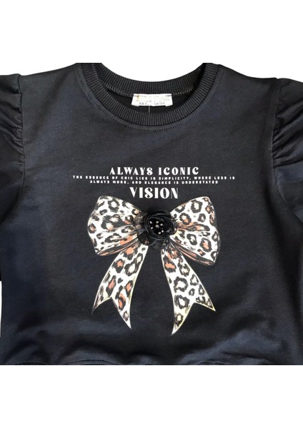 Kız Çocuk Leopar Çiçek Aksesuarlı Sweatshirt