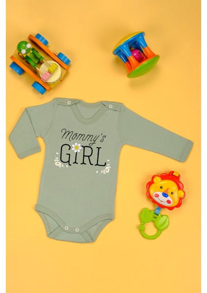 %100 Pamuk Mommy\'s Girl Yumuşak Baskılı Omuz Çıt Çıt Zıbın
