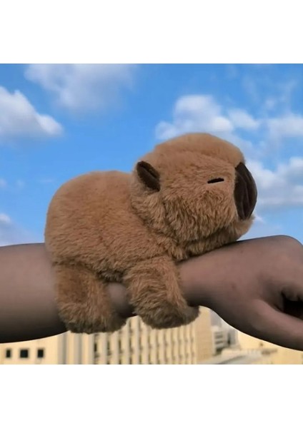 Sevimli Kapibara Peluş Bileklik Hediyelik Bilekik Capybara Kahverengi Peluş 16cm Oyuncak