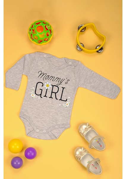 %100 Pamuk Mommy\'s Girl Yumuşak Baskılı Omuz Çıt Çıt Zıbın