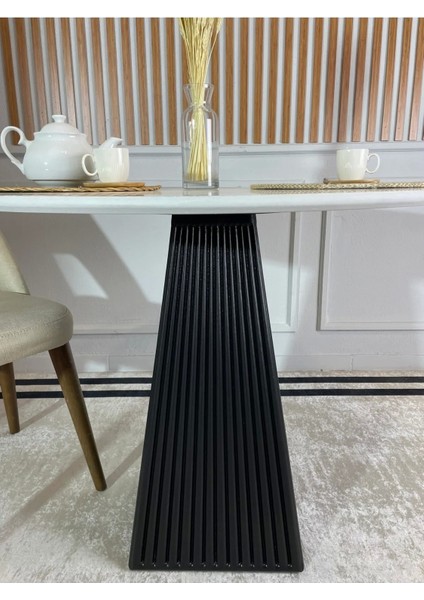 90 cm Siyah Fitilli Yuvarlak Ahşap Yemek Masası - Fungi Mantar Masa - Balkon Kafe Masası