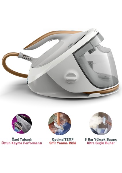 Perfectcare Buhar Kazanlı Ütü 600g Şok Buhar, 120g/dk Sürekli Buhar, SteamGlide Elite Taban, OptimalTEMP Teknolojisi, 1,8L Çıkarılabilir Su Haznesi, Onerous Mutfak Tartısı Hediye
