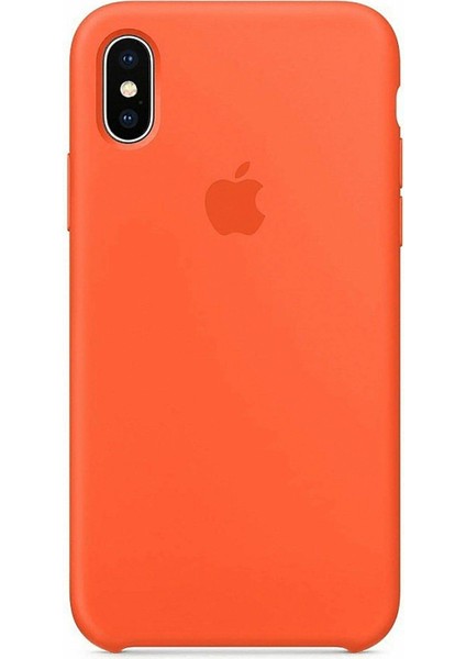 Apple iPhone x Uyumlu Logolu Içi Kadife Altı Açık Lansman Turuncu Silikon Kılıf