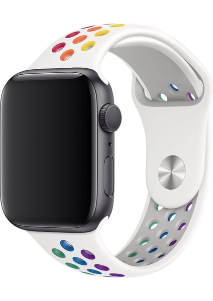 Apple Watch Uyumlu Series 4 44 mm Fileli Kordon Beyaz-Renkli