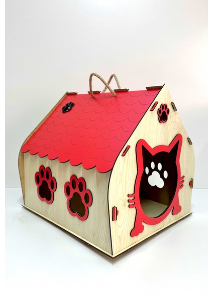 Kedi Evi, Kedi Yuvası, Renkli Özel Tasarım Dekoratif Ahşap Kedi Evi/Kulübesi/Yuvası Yavru Yetişkin