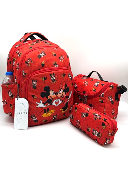 Ilkokul Çantası Karakter Baskılı Ortopedik 3'lü Takım Kız Çocuk Kırmızı Ilk Okul Çantası